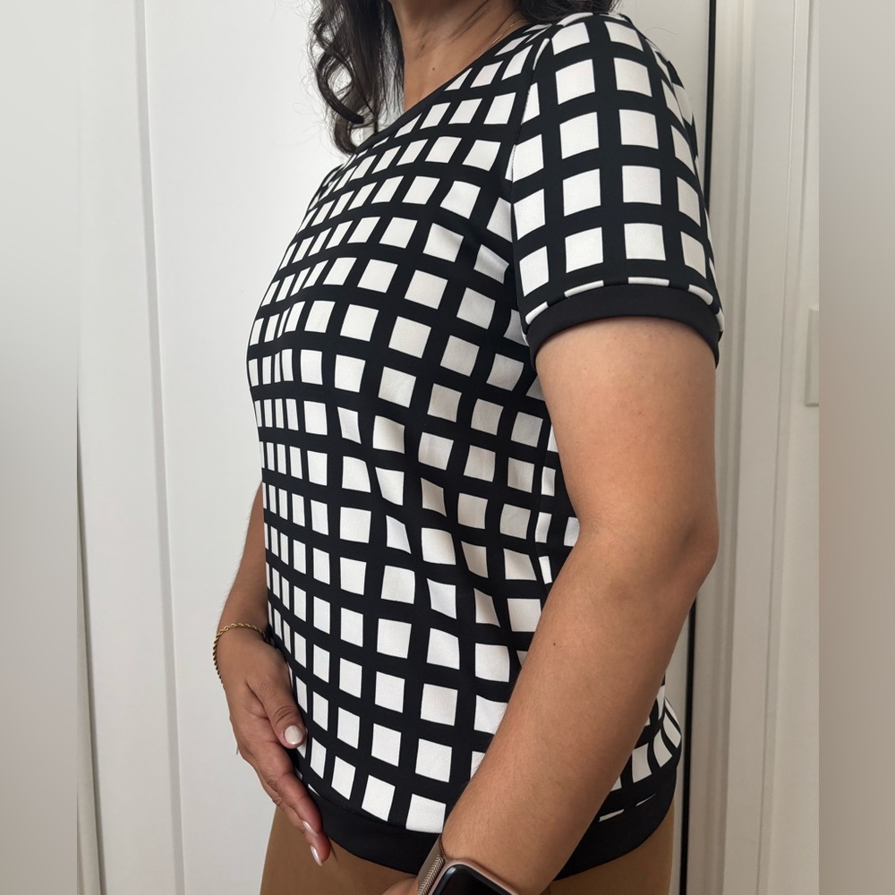 Calvin Klein Black and White Grid Short Sleeve Top